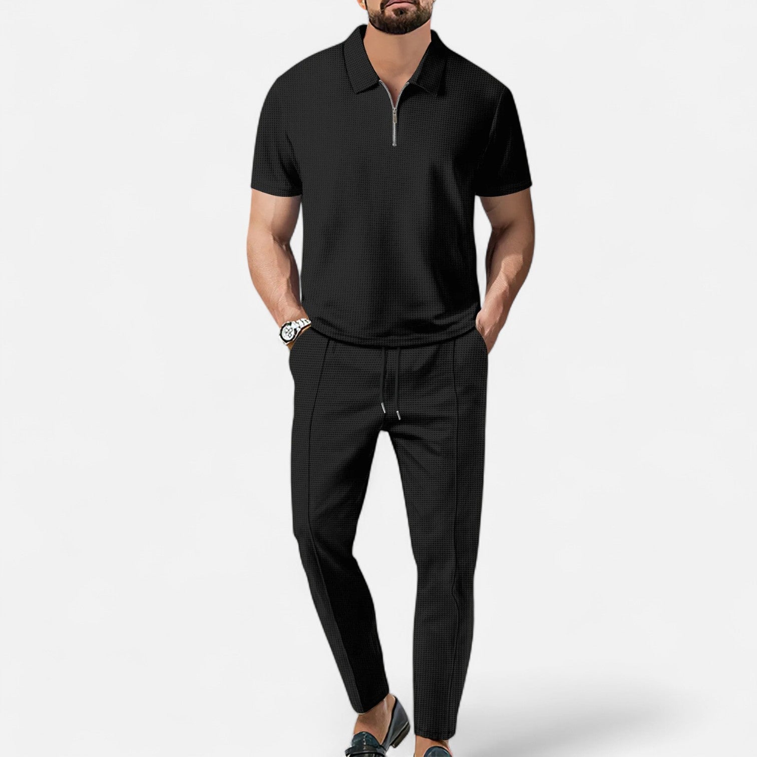Men's Casual Polo Shirt and Trouser Set – Stylish Fit with Breathable Fabric 1