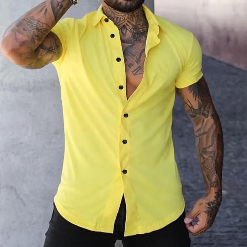 Men’s Casual Short Sleeve Button-Up Shirt with Stylish Fit and Durable Cotton Blend 10