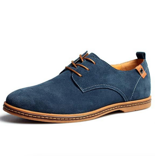 Men's Classic Suede Oxford Shoes with Lace-Up Design and Stitched Detail