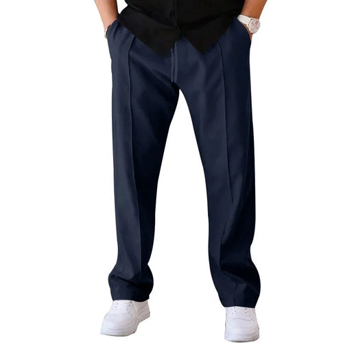 Men's Relaxed Fit Straight Leg Trousers with Drawstring and Side Pockets