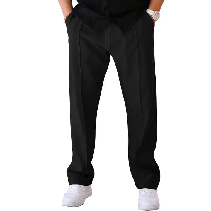 Men's Relaxed Fit Straight Leg Trousers with Drawstring and Side Pockets 10
