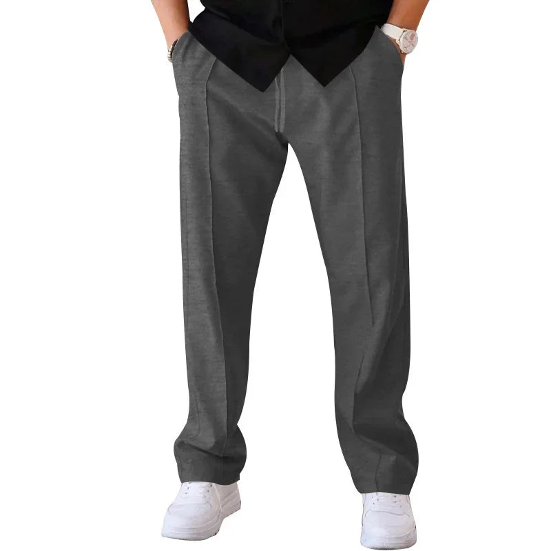 Men's Relaxed Fit Straight Leg Trousers with Drawstring and Side Pockets 11