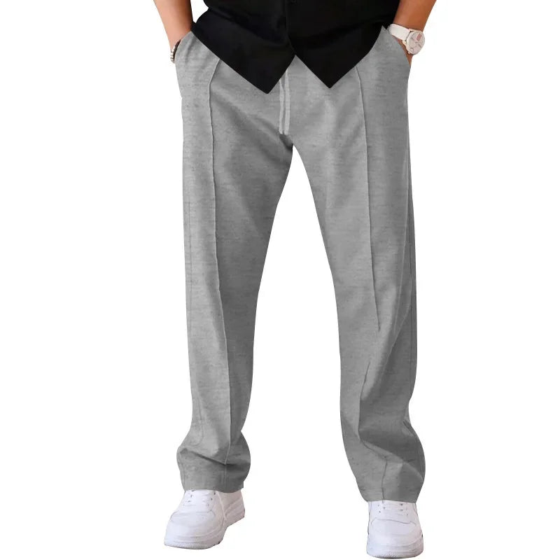 Men's Relaxed Fit Straight Leg Trousers with Drawstring and Side Pockets 12