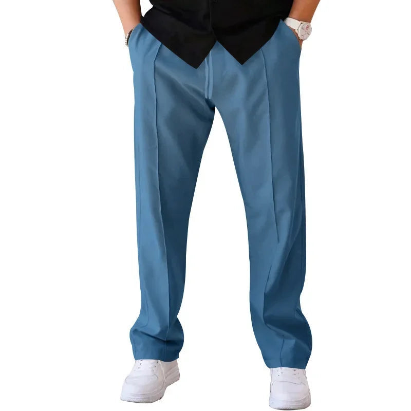 Men's Relaxed Fit Straight Leg Trousers with Drawstring and Side Pockets 14