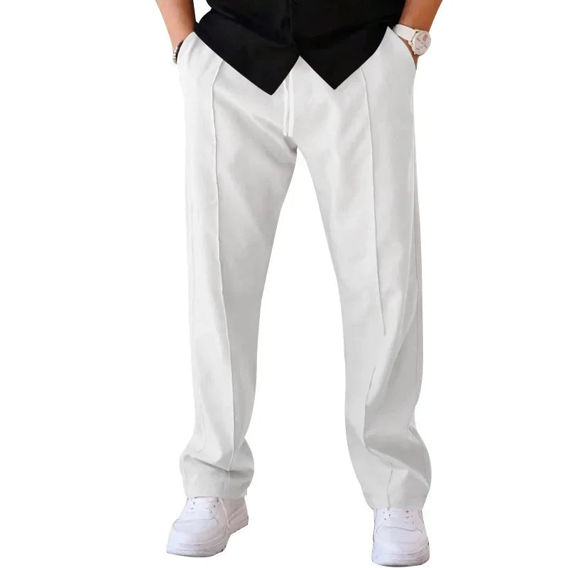 Men's Relaxed Fit Straight Leg Trousers with Drawstring and Side Pockets 16