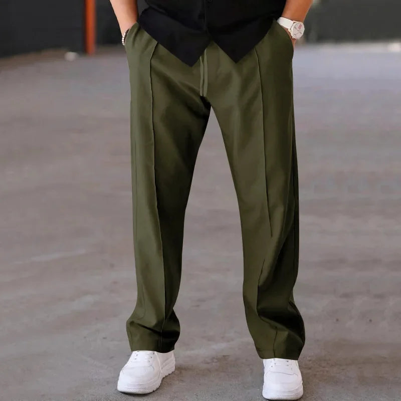 Men's Relaxed Fit Straight Leg Trousers with Drawstring and Side Pockets 7