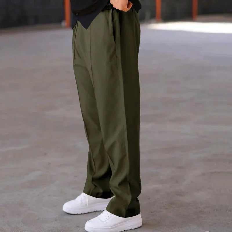 Men's Relaxed Fit Straight Leg Trousers with Drawstring and Side Pockets 8