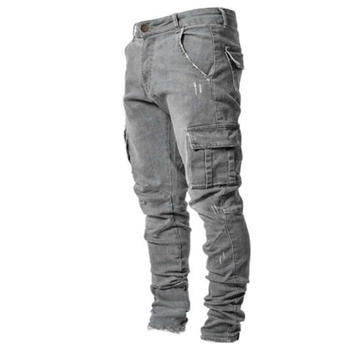 Men's Rugged Cargo Jeans with Multiple Pockets and Comfortable Fit