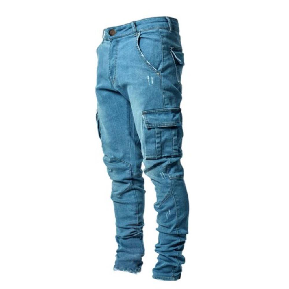Men's Rugged Cargo Jeans with Multiple Pockets and Comfortable Fit 1