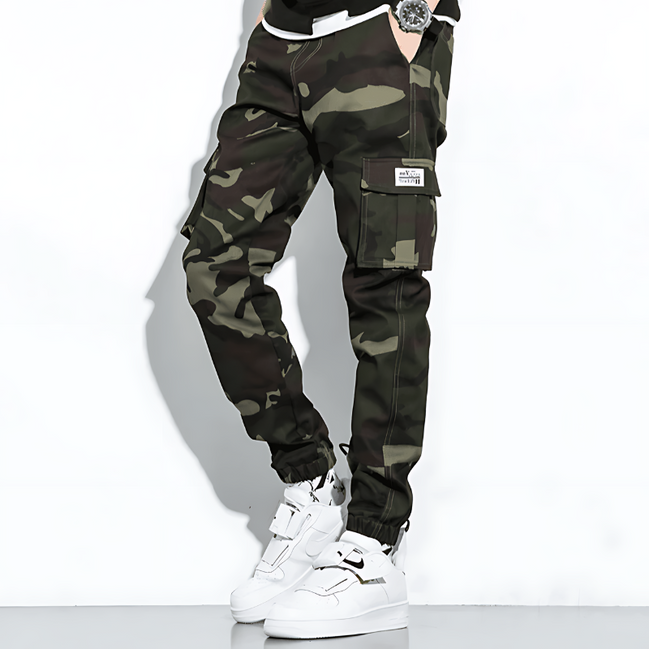 Men's Slim Fit Camouflage Cargo Joggers with Tapered Legs and Functional Pockets 0