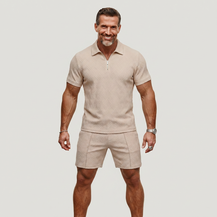 Men’s Summer Casual Polo Shirts and Shorts Set – Modern Zip Design for Effortless Style 1