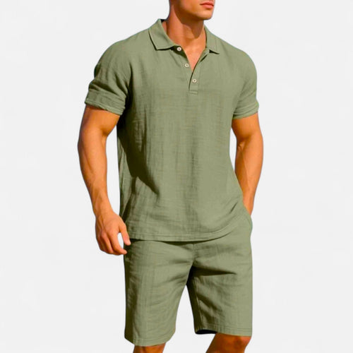 Men’s Summer Linen Polo Shirt and Shorts Set – Lightweight, Breathable, Stylish