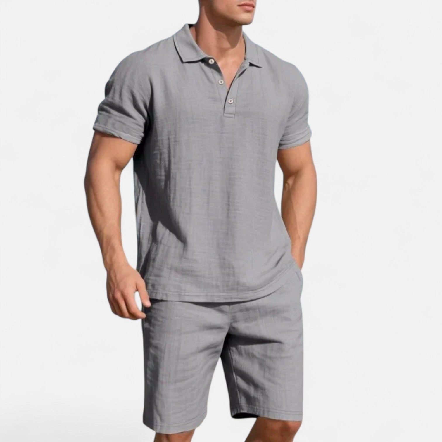 Men’s Summer Linen Polo Shirt and Shorts Set – Lightweight, Breathable, Stylish 1