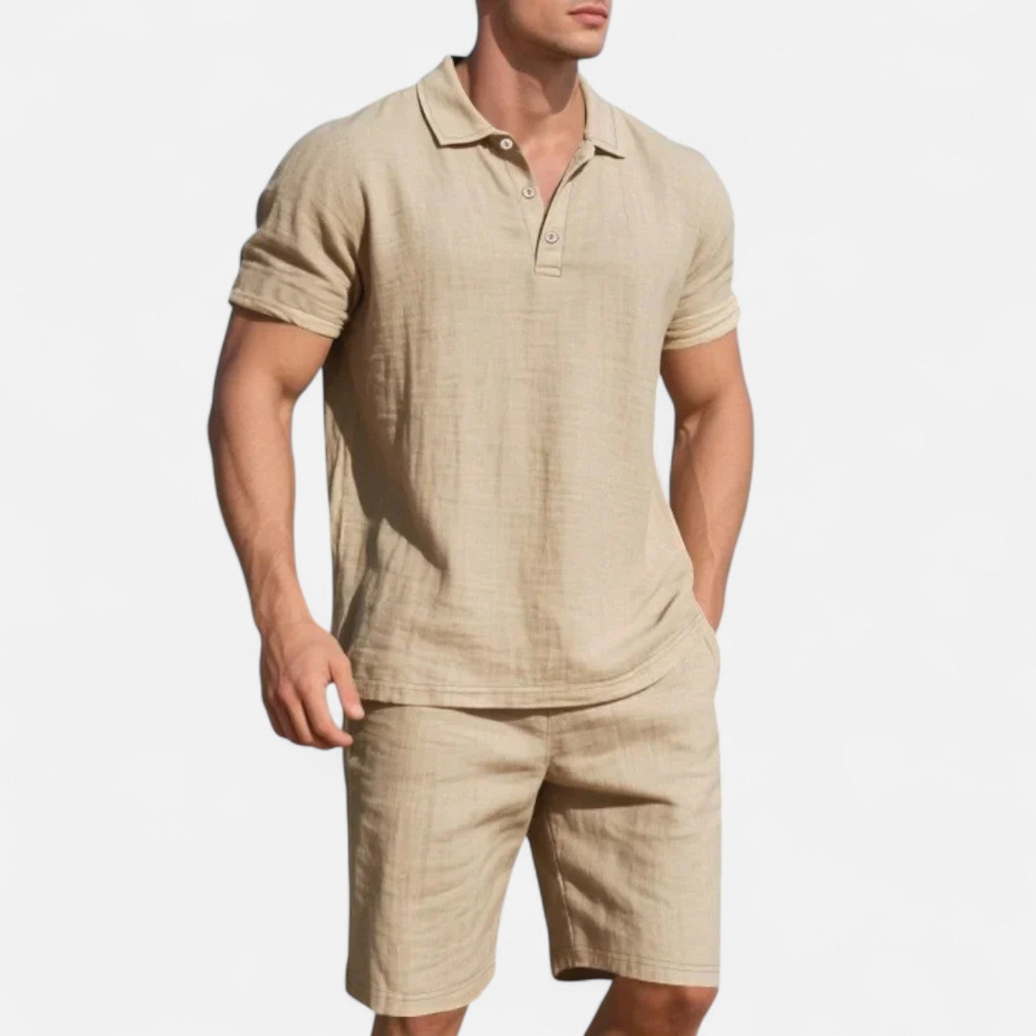 Men’s Summer Linen Polo Shirt and Shorts Set – Lightweight, Breathable, Stylish 2