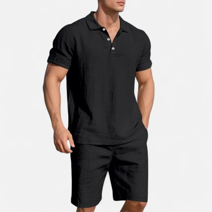 Men’s Summer Linen Polo Shirt and Shorts Set – Lightweight, Breathable, Stylish 3