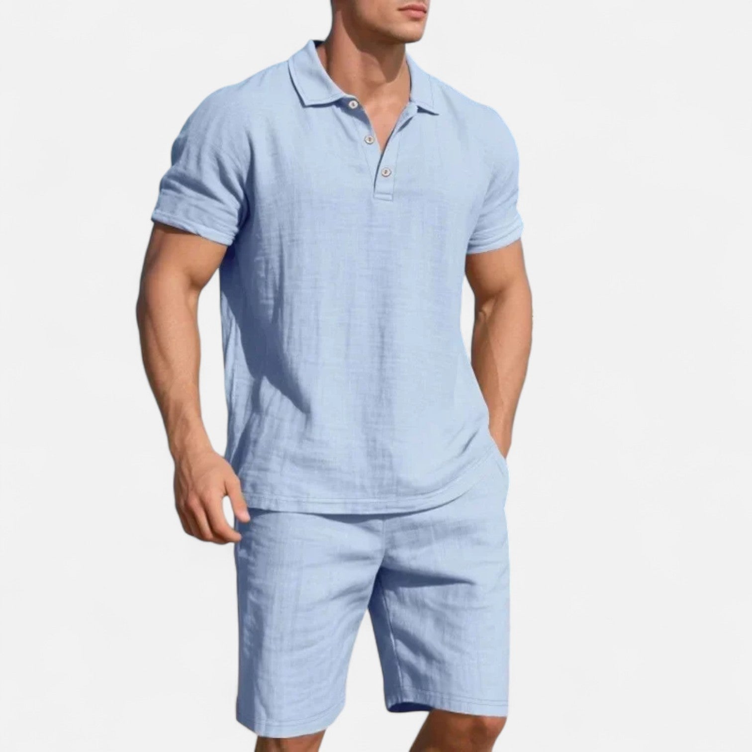 Men’s Summer Linen Polo Shirt and Shorts Set – Lightweight, Breathable, Stylish 4