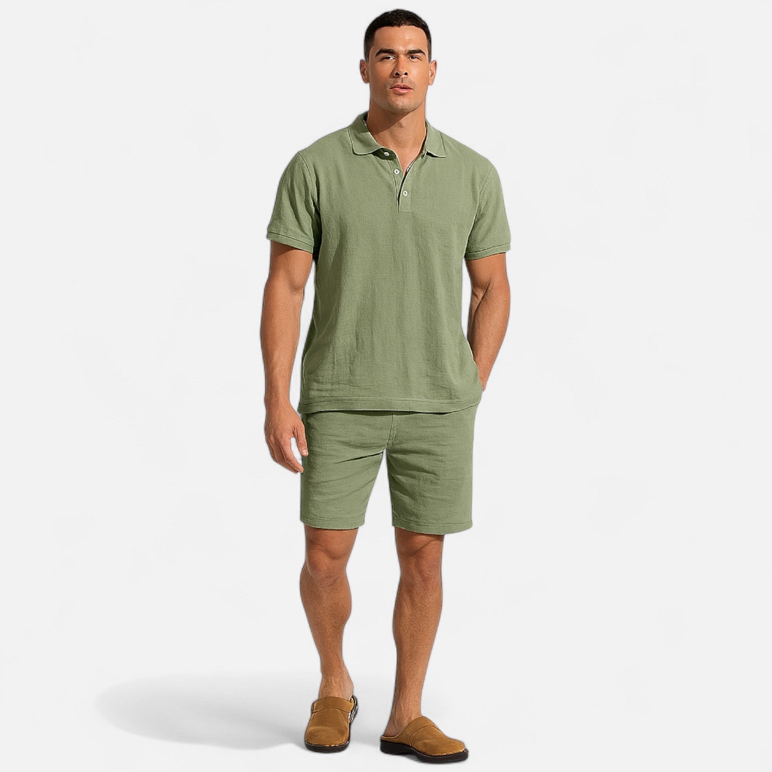 Men’s Summer Linen Polo Shirt and Shorts Set – Lightweight, Breathable, Stylish 7