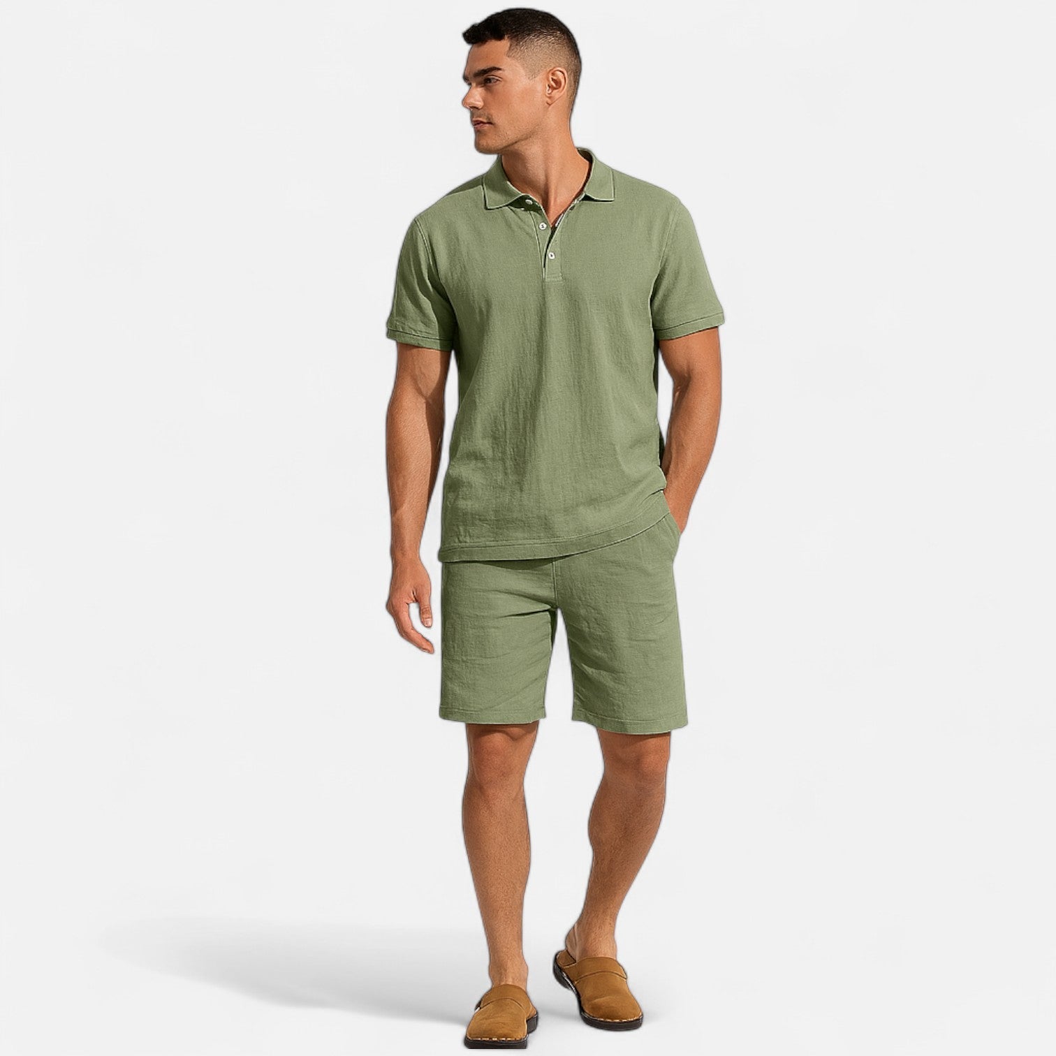 Men’s Summer Linen Polo Shirt and Shorts Set – Lightweight, Breathable, Stylish 8