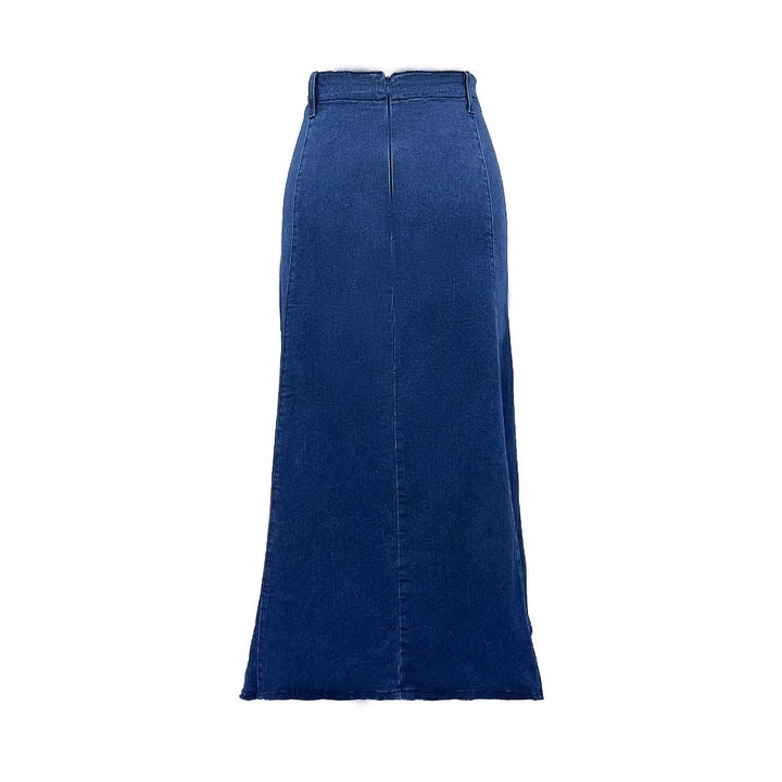 Plus Size Long Denim Skirt – Comfortable Artistic Retro Style with Stretch Material 3
