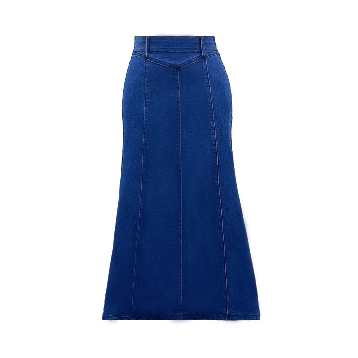 Plus Size Long Denim Skirt – Comfortable Artistic Retro Style with Stretch Material 2