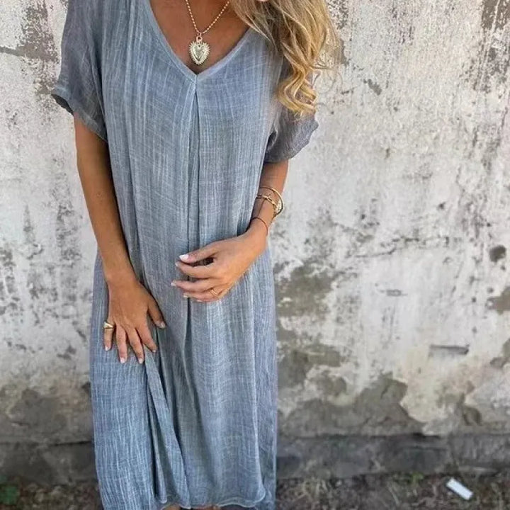 Plus Size Women's Summer Maxi Dress – Loose Fit V-Neck in Lightweight Cotton Blend