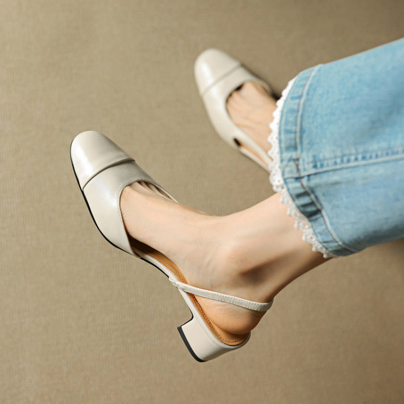 Off-white square toe slingback pumps with low block heel and lace trim styling