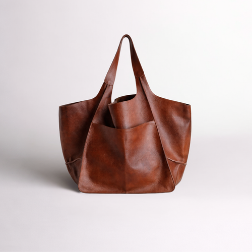 Soft Structured Leather Tote Bag in Rich Brown