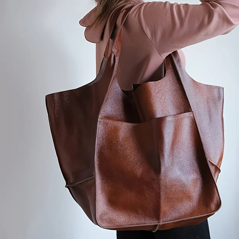 Soft Structured Leather Tote Bag in Rich Brown