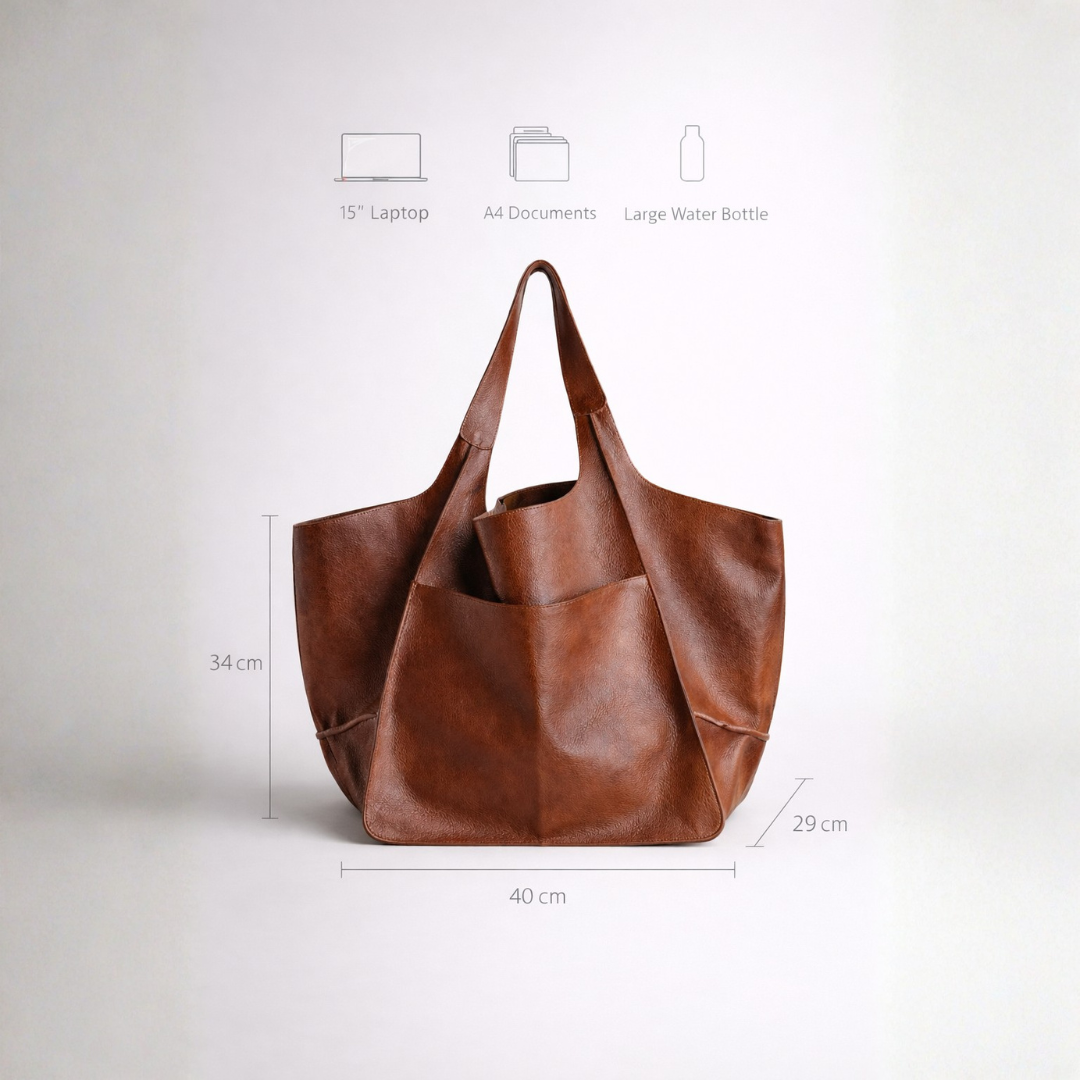 Soft Structured Leather Tote Bag in Rich Brown
