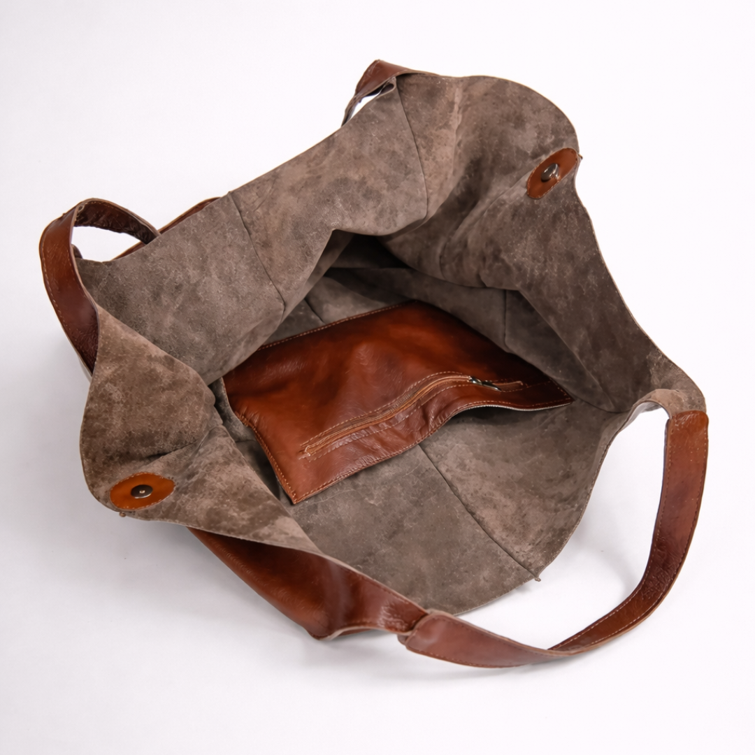 Soft Structured Leather Tote Bag in Rich Brown