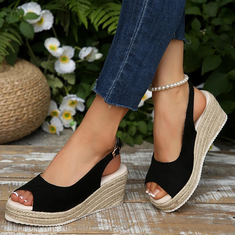 Stylish Summer Wedge Sandals for Women – Comfortable Peep Toe Design with Back Strap 0