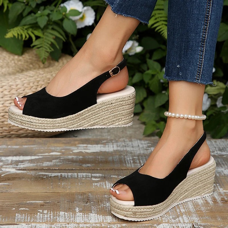 Stylish Summer Wedge Sandals for Women – Comfortable Peep Toe Design with Back Strap 1