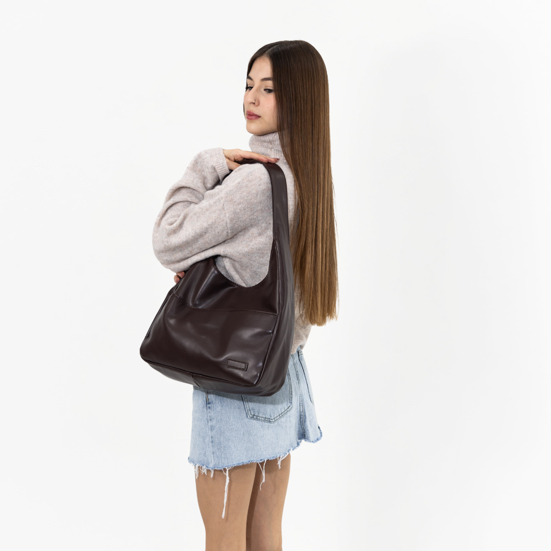 Vegan Leather Hobo Shoulder Bag with Magnetic Snap & Inner Zip Pocket