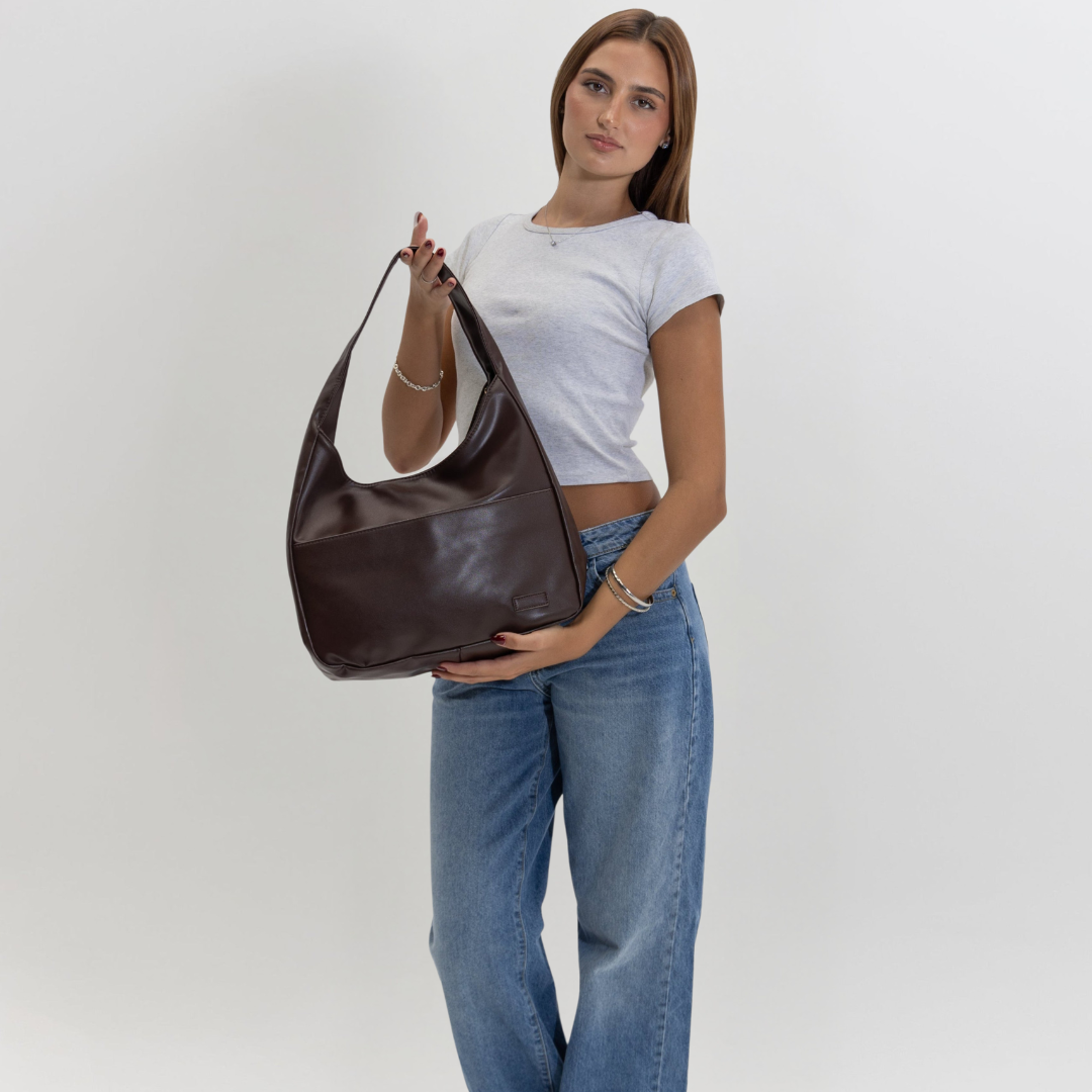 Vegan Leather Hobo Shoulder Bag with Magnetic Snap & Inner Zip Pocket