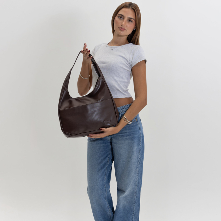 Vegan Leather Hobo Shoulder Bag with Magnetic Snap & Inner Zip Pocket
