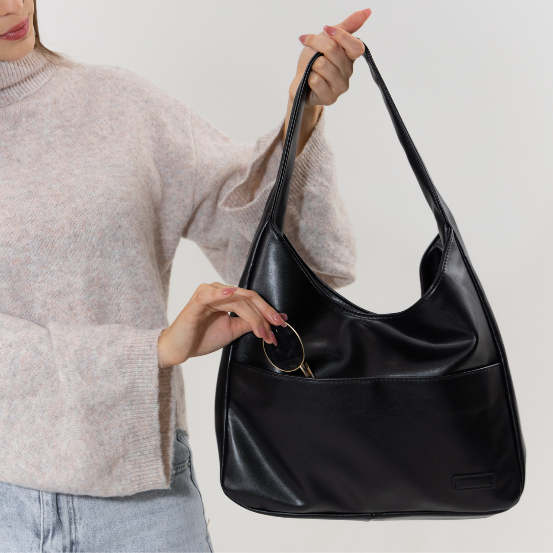 Vegan Leather Hobo Shoulder Bag with Magnetic Snap & Inner Zip Pocket