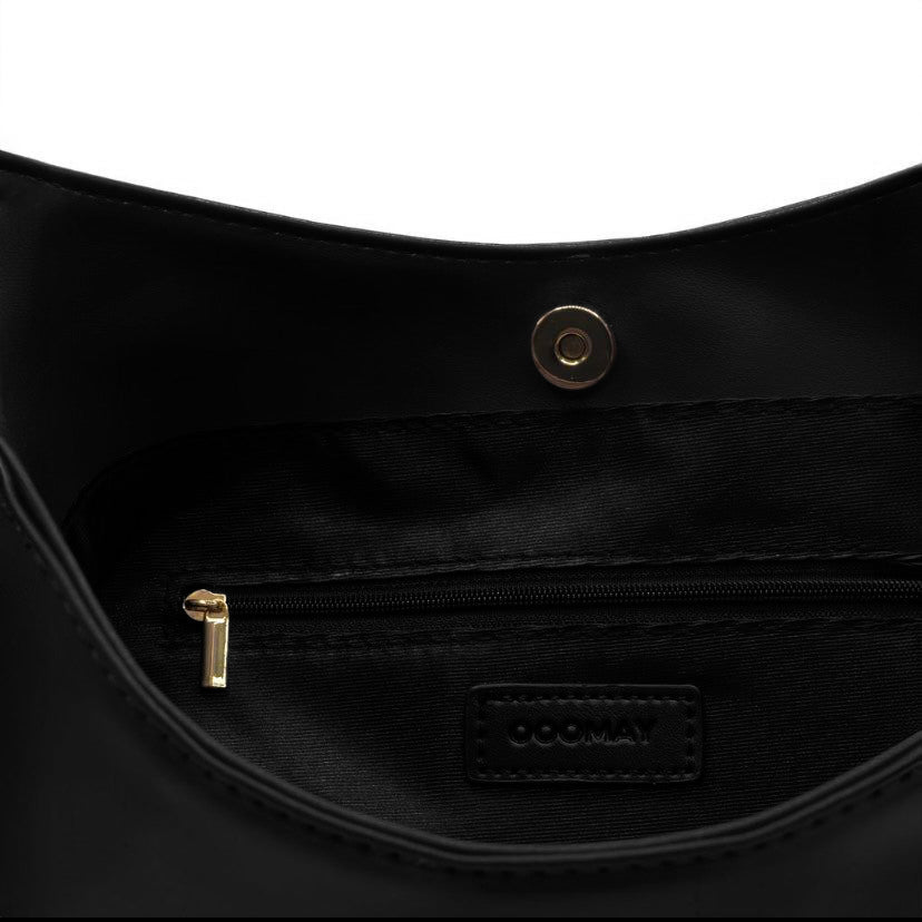 Vegan Leather Hobo Shoulder Bag with Magnetic Snap & Inner Zip Pocket