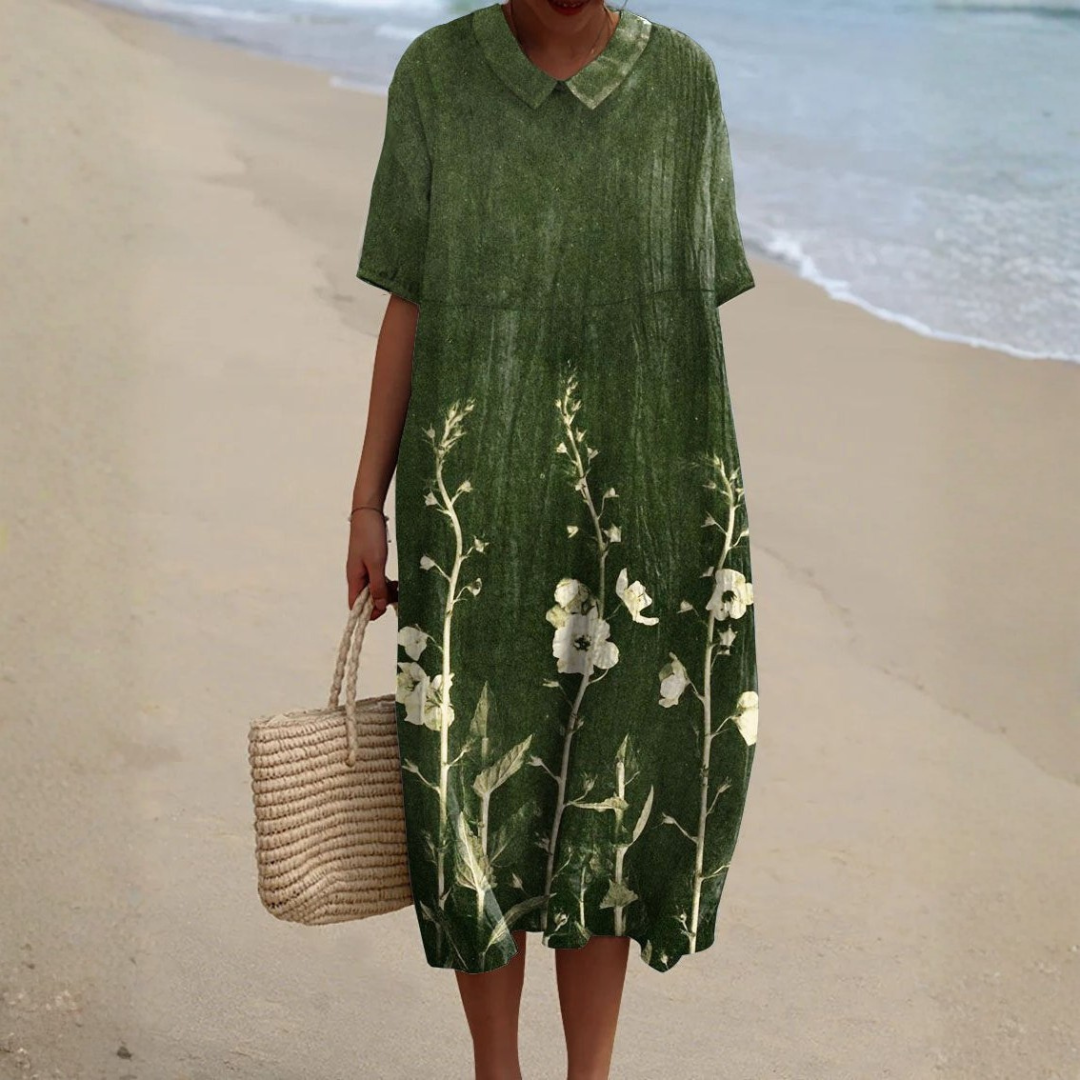 Vibrant Floral Summer Dress for Women – Flattering V-Neck with Comfortable Fit