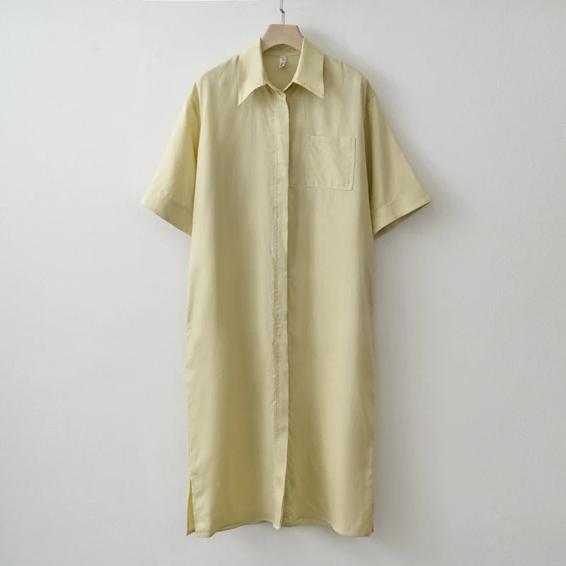 Women's Button-Down Summer Dress – Relaxed Fit Collared Linen Design