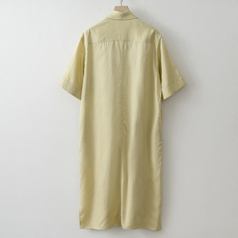 Women's Button-Down Summer Dress – Relaxed Fit Collared Linen Design