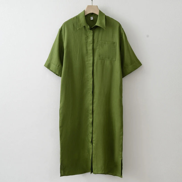 Women's Button-Down Summer Dress – Relaxed Fit Collared Linen Design