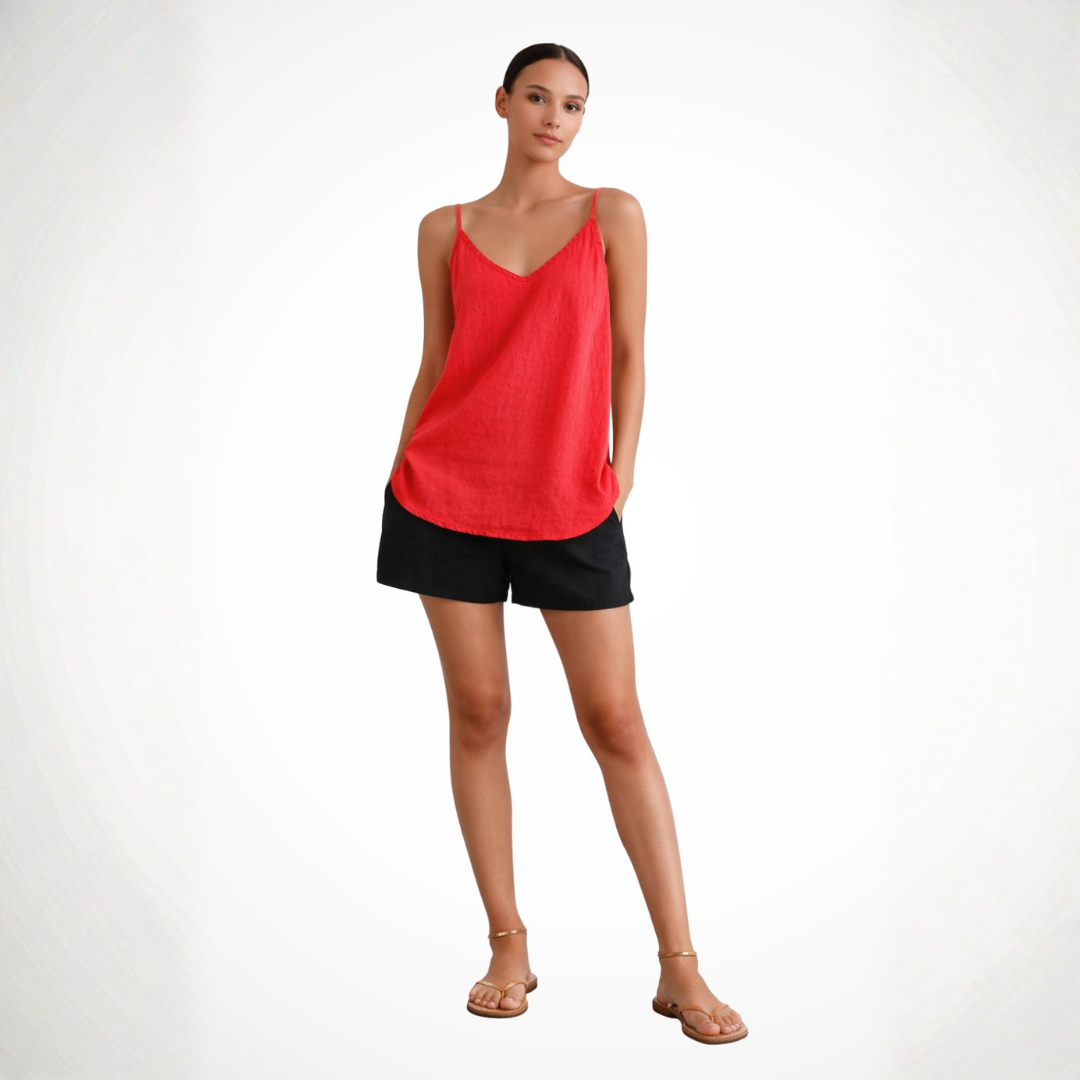 Women's Casual Linen Tank Top with Spaghetti Straps and Relaxed Fit