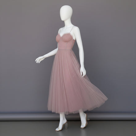 Women’s Corset Maxi Dress with Tulle Skirt Spaghetti Strap Elegant Formal Summer Gown