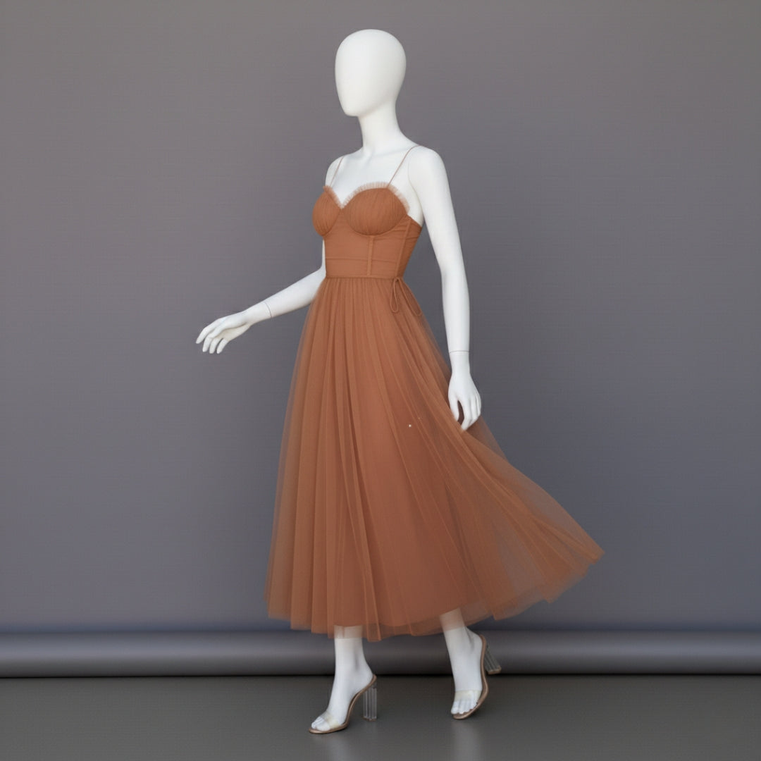 Women’s Corset Maxi Dress with Tulle Skirt Spaghetti Strap Elegant Formal Summer Gown