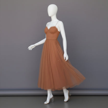 Women’s Corset Maxi Dress with Tulle Skirt Spaghetti Strap Elegant Formal Summer Gown