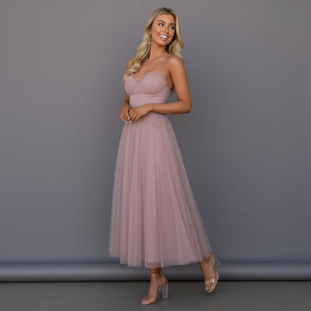 Women’s Corset Maxi Dress with Tulle Skirt Spaghetti Strap Elegant Formal Summer Gown