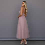 Women’s Corset Maxi Dress with Tulle Skirt Spaghetti Strap Elegant Formal Summer Gown