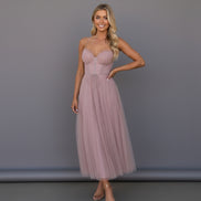 Women’s Corset Maxi Dress with Tulle Skirt Spaghetti Strap Elegant Formal Summer Gown