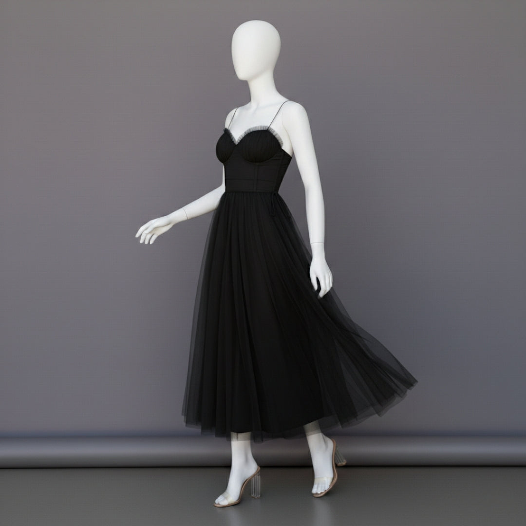 Women’s Corset Maxi Dress with Tulle Skirt Spaghetti Strap Elegant Formal Summer Gown