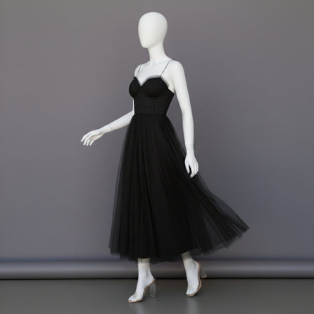 Women’s Corset Maxi Dress with Tulle Skirt Spaghetti Strap Elegant Formal Summer Gown